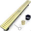 32 Inch Linear Shower Drain Bathroom Kitchen Golden Floor Drain Removable Capsule Pattern Cover Accessories Shower Drain 304 Stainless Steel Drain with Hair Strainer Adjustable Leveling Feet