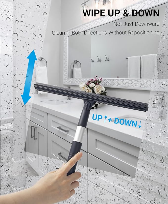 11.8" Triple-Blade Shower Squeegee, Timenu Wiper-Inspired Design for Glass Doors, Tile Walls, Mirrors & Window Cleaning（Black）
