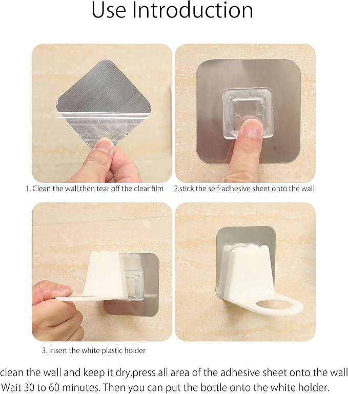 Adhesive Bottle Holder,Self Adhesive Shower Gel Bottle Rack Plastic Sticky Shampoo Bottle Hook Holders Bracket Wall Mounted Hanging Shelf for Bathroom Dispensers
