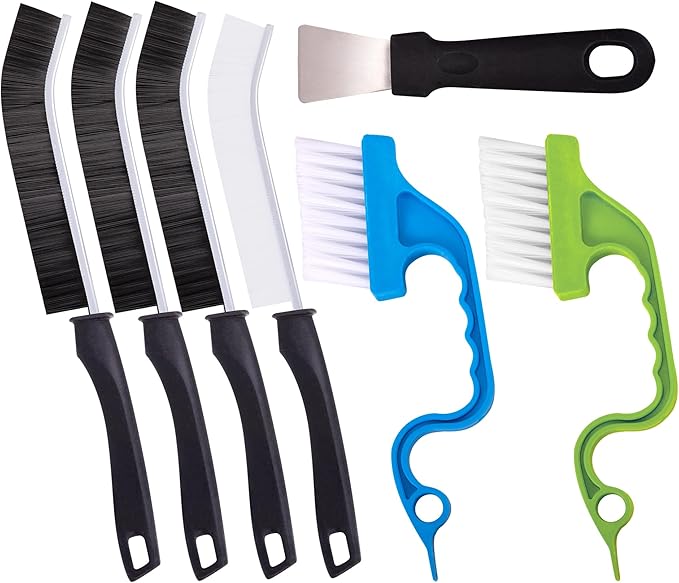 Ginsco 7 Pcs Hard Bristle Crevice Cleaning Brush Kit, Multifunctional Hand Held Gap Cleaning Tools for Small Corner Window Track Kitchen Bathroom