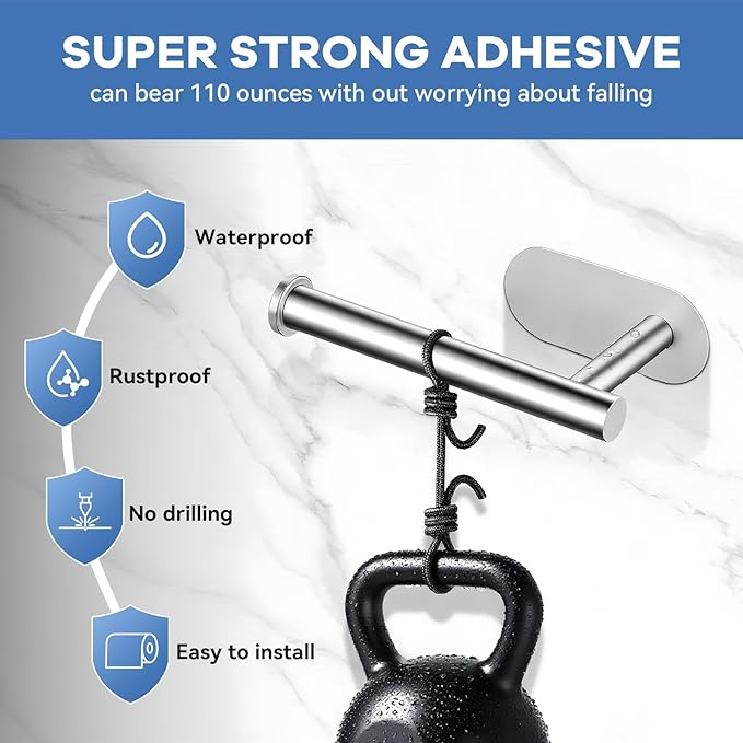 2 Packs Toilet Paper Holder No-Drill Self-Adhesive Towel Rack Stainless Steel Waterproof Rustproof Roll Paper Holder for Bathroom Washroom RVs (Brushed Silver)