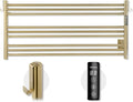 K&KALONZO Towel Warmer for Bathroom, Wall-Mounted 9-Bar Heated Towel Rack with Built-in Timer, Waterproof Electric Towel Heater, Support Plug-in and Hardwired, Brushed Gold, EL13L