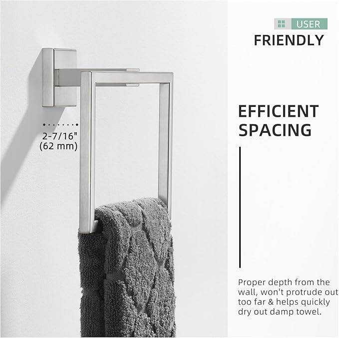 Angle Simple Hand Towel Holder Brushed Nickel, SUS 304 Stainless Steel Square Bathroom Towel Ring Hanger, Wall Mount, 7.09 Inches