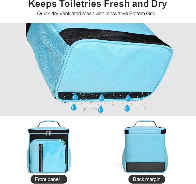 F-color Shower Caddy Portable for College Dorm Essentials - Large Hanging Sturdy Handle Toiletry Tote Bag with Hook, Multiple Pockets, Quick Dry Organizer for Camping, Travel, Gym, Light Blue