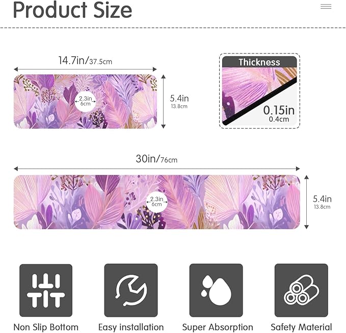 Kitchen Sink Splash Guard 1 PC 30 Inch Sink Faucet Mat Splash Guard for Bathroom Countertop Water Absorbent Foldable Cuttable Soft Washable Boho Pink Leaf