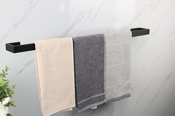 TocTen Bath Towel Rack - Square Base Thicken SUS304 Stainless Steel Towel Bar for Bathroom, Bathroom Bar Accessories Towel Rod Heavy Duty Wall Mounted Towel Holder (Matte Black, 30 Inch)