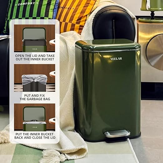 Kitchen 8 Gallon (30L) Trash Can - Stainless Steel Garbage Cans with Foot Pedal, Recycling Bin with Lid for Office Bathroom (Green)