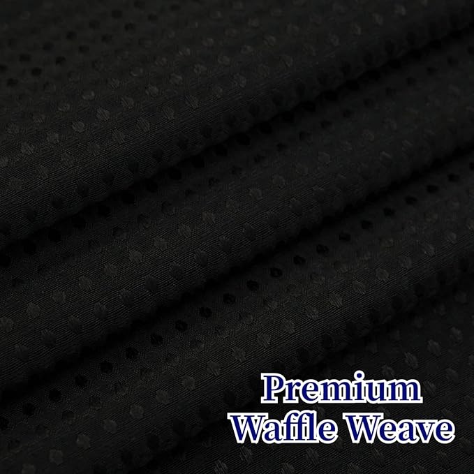 No Hooks Required Waffle Weave Shower Curtain with Snap in Liner-Hotel Grade Waterproof & Mesh Top Window Spa Like Bath Curtain Machine Washable Heavy Duty 71Wx74L(Black)