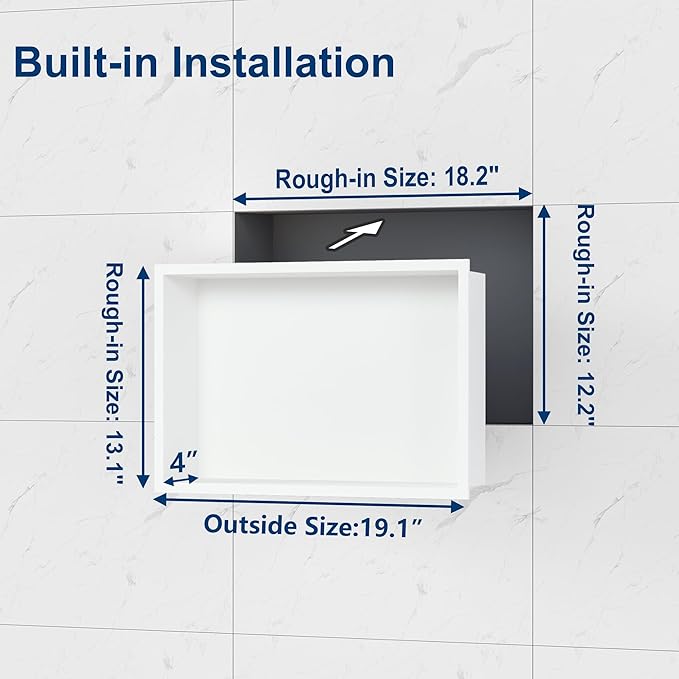 Neodrain 18X12Inch Shower Niche, White Stainless Steel Wall Niche NO Tile Needed Recessed Cabinet Shower for Bathroom Storage