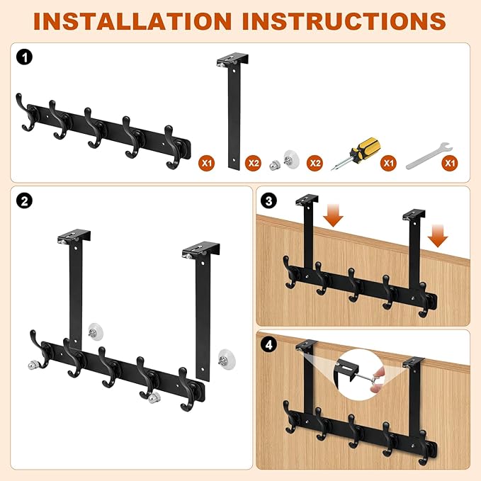 BersiteAmerican Flag Eagle Wall Hooks – Heavy-Duty Over Door Coat Hooks with 5 Hooks, Rustic Patriotic Decor for Entryway, Bedroom, Bathroom, Metal Hanger for Clothes, Hats & Towels (Black)