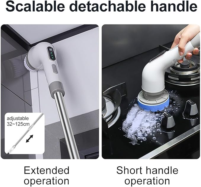 Electric Spin Scrubber for Cleaning Bathroom, Cordless Shower Scrubber Brush with Extendable Handle, Bathroom Accessories Scrub Brush for Tile Tub (White)