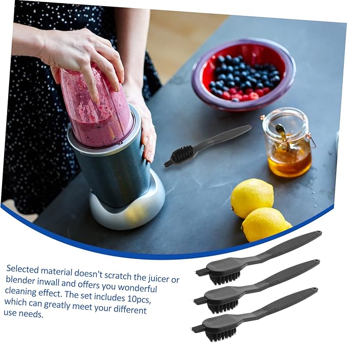 Ciieeo 10pcs Nylon Kitchen Cleaning Brushes for Juicers and Electric Appliances Plastic Handle Multipurpose Small Scrubbers for Blender Stove Refrigerator Maintenance