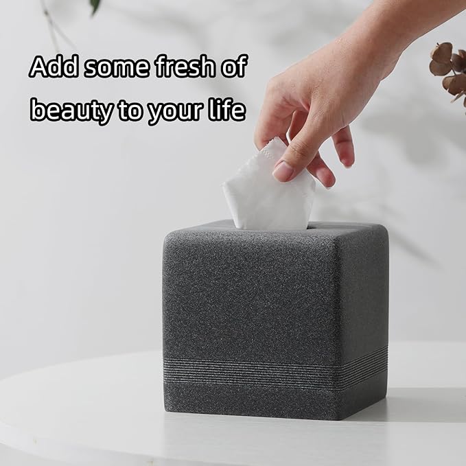 Tissue Box Cover Square, Resin Facial Tissue Holder Covers Cube Toilet Paper Holder Case Dispenser Home Decorative for Bathroom Kitchen Bedroom Living Room Office (Black)