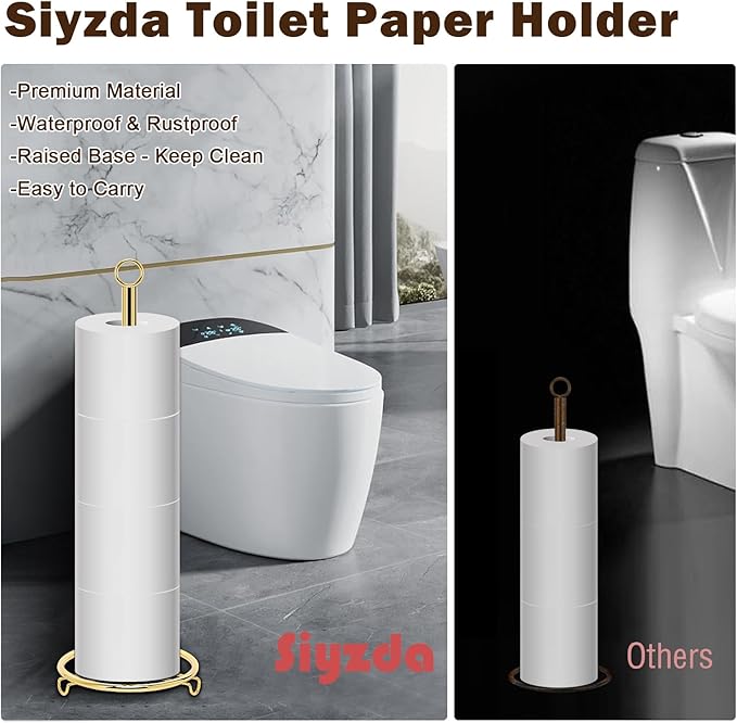 Bath Toilet Paper Holder, Metal Toilet Tissue Roll Organizer Storage, Tissue Paper Holder Stand for Bathroom/Kitchen Countertop (21” H, Gold)