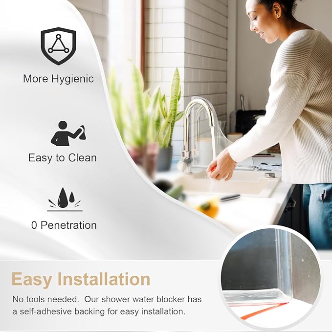 2 Pcs Shower Splash Guard kit, Easy to Install with Self-Adhesive, Large Shower Blocker for Bathtub, Kitchen Sink