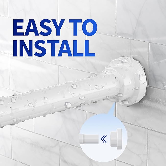 Shower Curtain Rod, 1" Diameter Heavy Duty Tension Shower Rod, Non Slip Adjustable 28-102 inch No Drilling Shower Curtain Rods Spring Tension For Bathroom, Shower Stall, No Rust, White