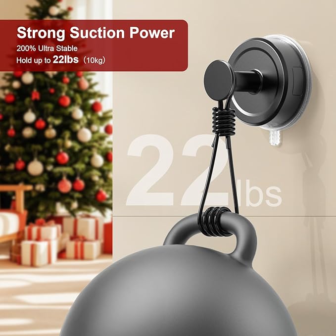 JOTPE Suction Cup Hooks, Hanging up to 22 lbs, Easy to Install, Removable Towel Hooks for Bathrooms,Kitchen,Glass Door,Mirror,Tile - Hangable Loofah,Towel,Coat,Bath Robe,Door Wreaths -2 Pack (Black)