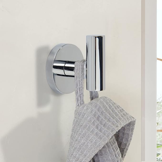 TUNNY 3 Pack Round Bathroom Towel Hooks - Chrome Robe & Coat Hooks for Bathroom & Bedroom