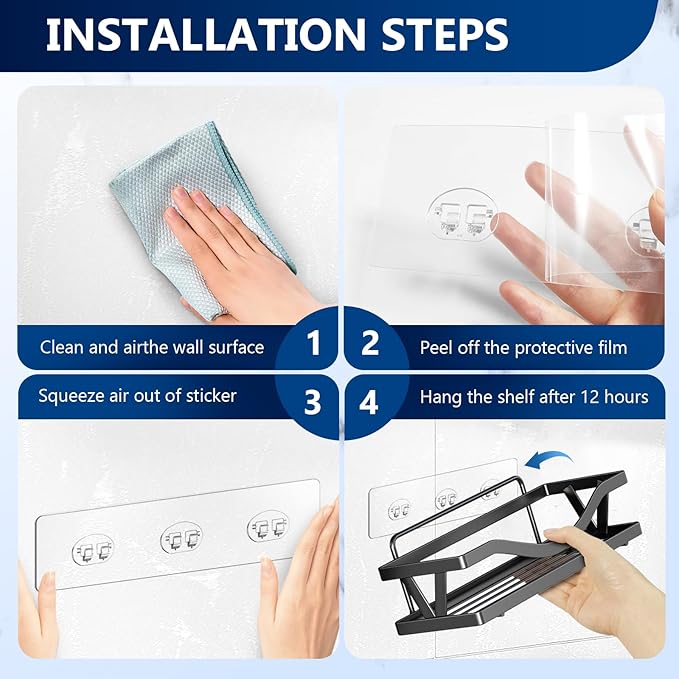 Shower Caddy Adhesive Replacement Stickers - 6 Pack No Drilling Shower Caddy Adhesive Strips, Strong Adhesive Hooks for Shower Caddy Bathroom Storage Shelves and Kitchen Racks & Soap Holder