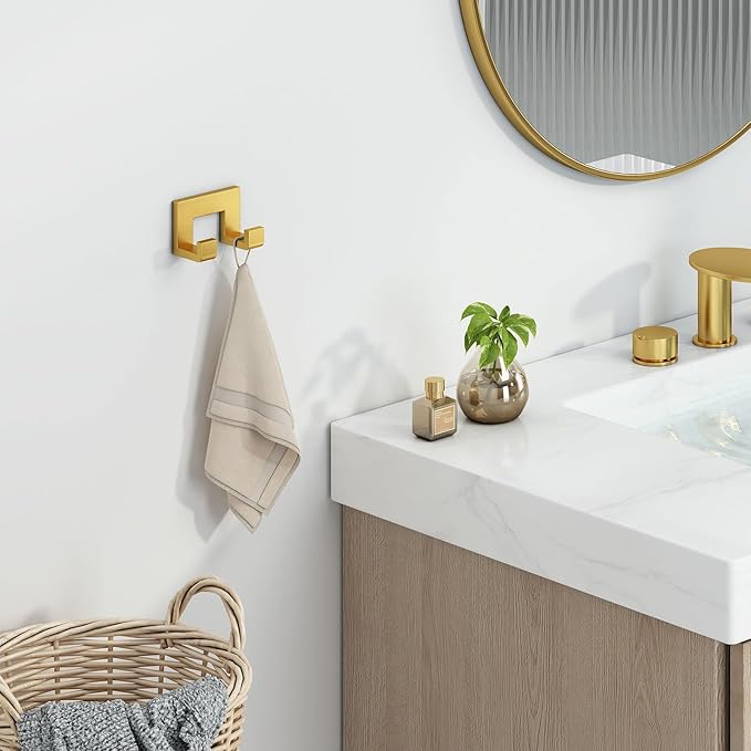 Angle Simple Towel Hook, SUS 304 Stainless Steel Wall Coat Hook, Bathroom Double Hand Towel Holder, Brassy Gold
