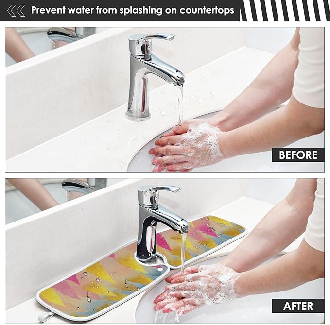 2 PCS Kitchen Sink Splash Guard 30 Inch Faucet Mat for Kitchen Sink Bathroom Sink Faucet Absorbing Drip Drain Mat Pad Microfiber Soft Washable Christmas Winter Trees
