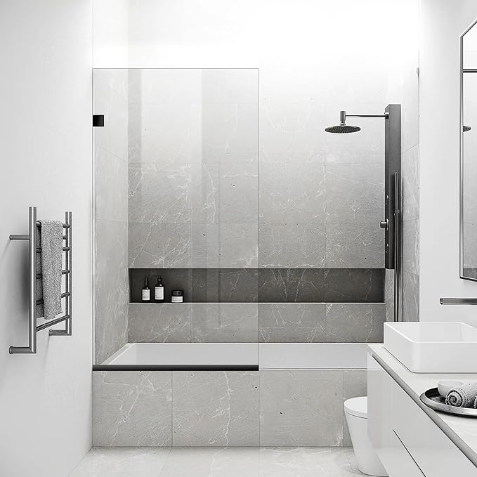 Bathroom Shower Glass Door 36 * 62" - 5/16"(8mm) Thick Clear Tempered Glass Panel, Fixed Hinged Framless Shower Glass Door with Bottom Seal, Matte Black