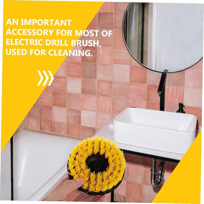 Mipcase Electric Drill Brush Attachment Set 5-Inch Yellow Round Brush Heads for Kitchen and Floor Cleaning for Household Scrubbing and Tile Grout Cleaning