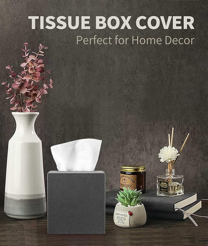 Livelab Metal Tissue Box Cover, Square Tissue Box Holder Modern Decor Facial Napkin Holder Tissue Box Dispenser for Bathroom Vanity Countertop, Living Room, Bedroom, Office | Dark Pebble Grain