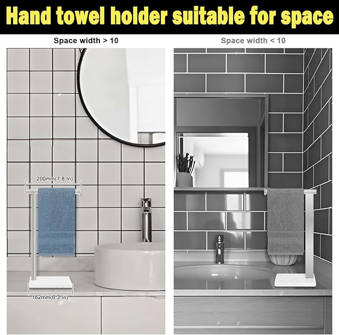 Standing Hand Towel Holder with Marble Base, 304 Stainless Steel Towel Rack, Countertop Stand Towel Ring for Bathroom (Brushed Nickel)