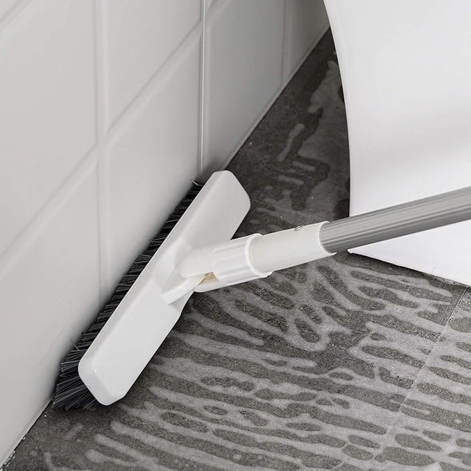 Adjustable Long Handle Brush Hard Bristles Deck Brush with 51.2'' Extension Pole Floor Scrub Brush for Bathroom, Patio, Corner Cleaning
