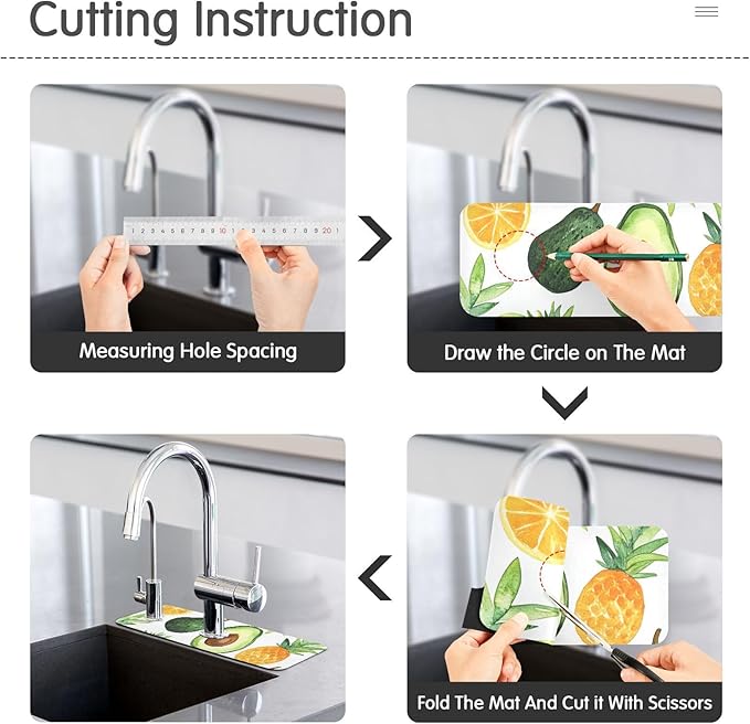 Cartoon Green Avocados Pineapples Kitchen Sink Splash Guard Faucet Mat Diatomite Absorbent Pad for Bathroom RV 14.7x5.4in 2PCS water