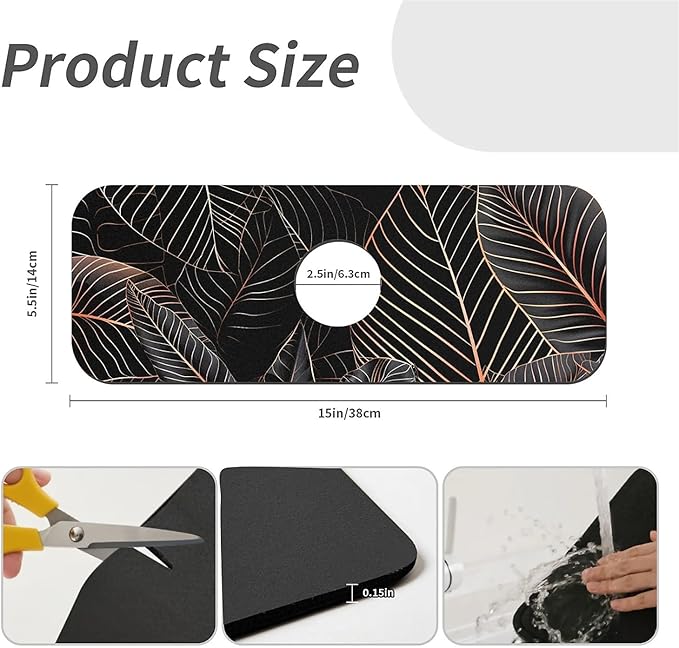 Kitchen Sink Splash Guard，Black cat hiding in jungle Faucet Mat Sink Gadgets-Super Absorbent Fast Drying Mat Drip Catcher for Kitchen, Bathroom,Sink Mat, Dish Drying Mat, Bathroom(15" X 5.5" )