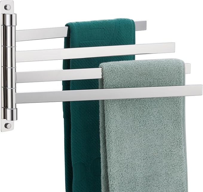KOKOSIRI Swivel Towel Bars Swing Out Hand Towel Holder 4-Arm for Bathroom Kitchen Toilet Wall Mounted Chrome Stainless Steel B5007CH-A4