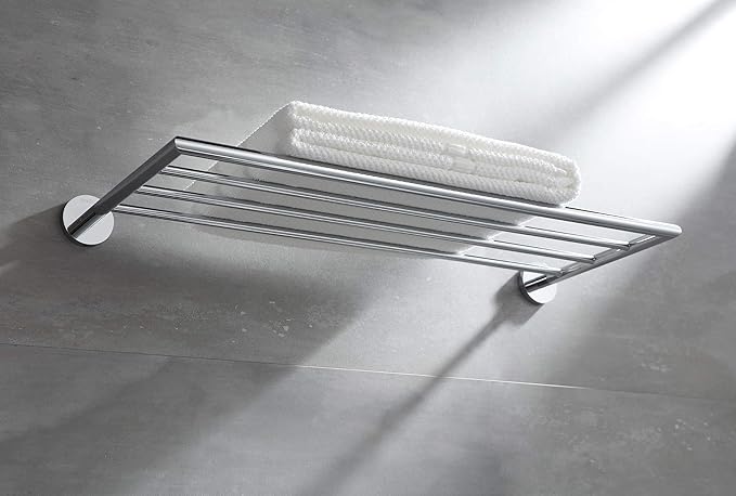 Towel Racks for Bathroom, Towel Shelf Wall Mounted, Modern Hotel Style Towel Bar, Single Towel Rack, Chrome, 26Inch, 077090-CR Leo Series