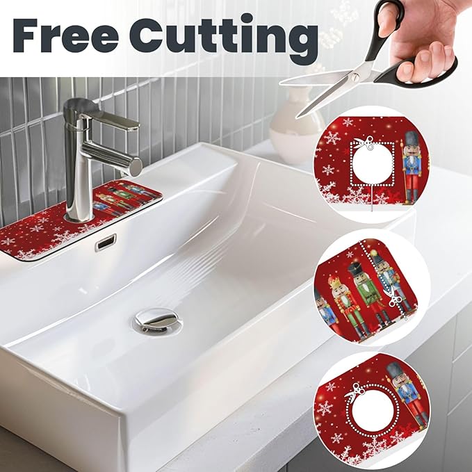 Christmas Snowflake Nutcracker Red 15" X 5.5" Kitchen Sink Splash Guard Faucet Faucet Guard Draining Mat Sink Splash Guard Faucet Kitchen Bathroom