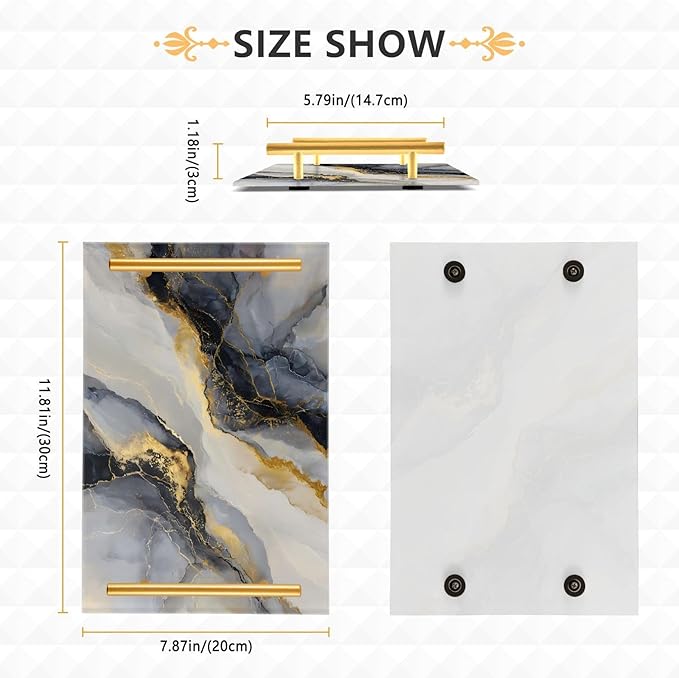 Gold and Black Marble Vanity Tray Acrylic Decorative Serving Tray Coffee Table Tray for Bathroom Living Room Bedroom