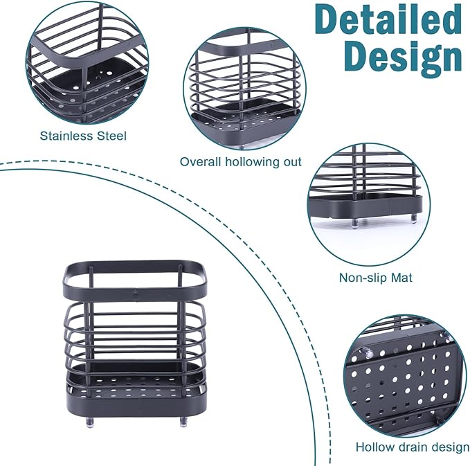 Toothbrush Holder for Bathrooms,Modern Stainless Steel Toothbrush and Toothpaste Stand with Grid Design,Family Size Tooth Brushing Organizer, Black