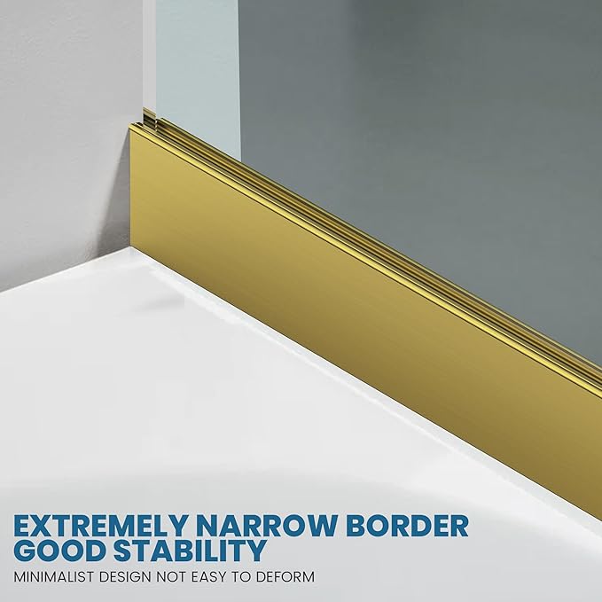 Bathroom Shower Glass Door 24 * 62" - 5/16"(8mm) Thick Clear Tempered Glass Panel, Fixed Hinged Framless Shower Glass Door with Bottom Seal, Brushed Gold