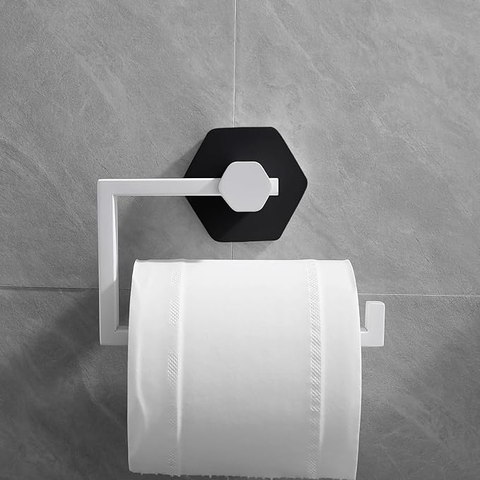 GERZWY SUS 304 Stainless Steel Toilet Paper Holder White & Black Finish, Paper Towel Dispenser Tissue Roll Hanger Wall Mounted