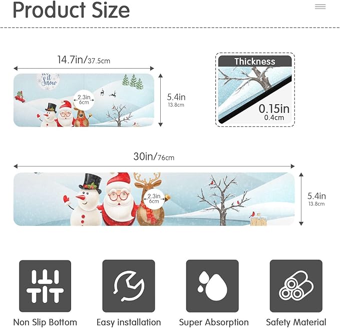 Kitchen Faucet Absorbing Mat Sink Splash Guard Behind Faucet Drip Catcher Trimmable for Bathroom RV Bar 14.7x5.4in 2PCS Christmas Snowman Winter