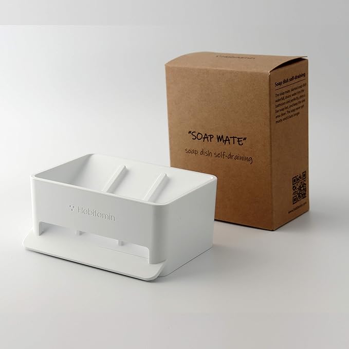 Soap Mate Slanted soap Dish with self-draining & Drying Fast Natural soap Saver for Bathroom, Shower tub & Kitchen Sink Household (Cool White)