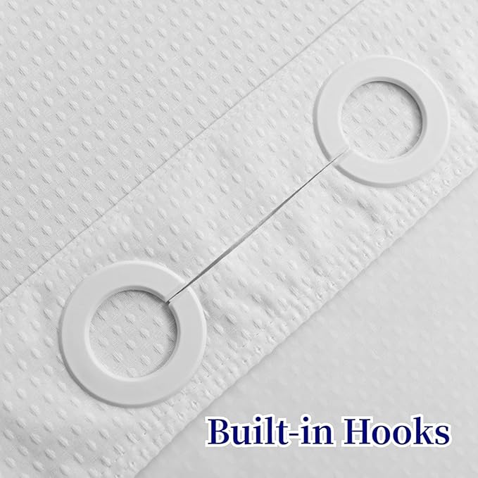 No Hooks Required Long Waffle Weave Shower Curtain with Snap in Liner-Hotel Grade Waterproof & Mesh Top Window Spa Like Bath Curtain Machine Washable Heavy Duty 71''W x 86''H White