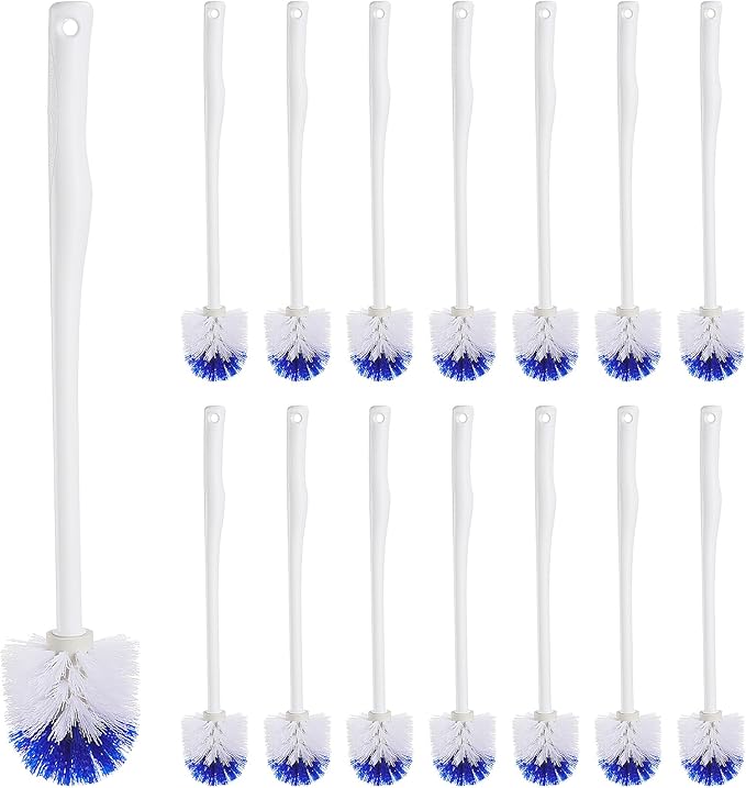 15 Pcs 18.5 Inch Toilet Bowl Cleaner Brush Bathroom Long Plastic Handled Cleaning Scrubber with Hook Hole Without Holder for Household Cleaning (Blue,White)