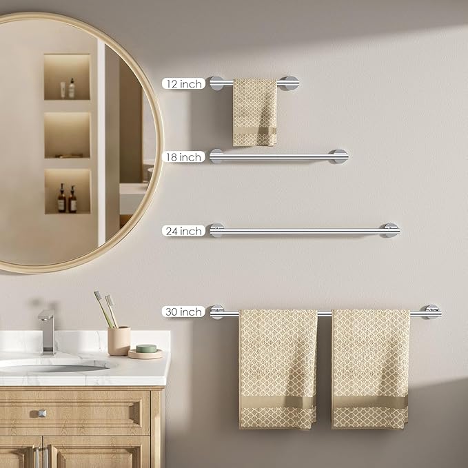 FORIOUS Towel Bar Wall Mounted, Stainless Steel Towel Racks for Bathroom, Includes Wall Mounting Hardware (Chrome, 32 Inch)