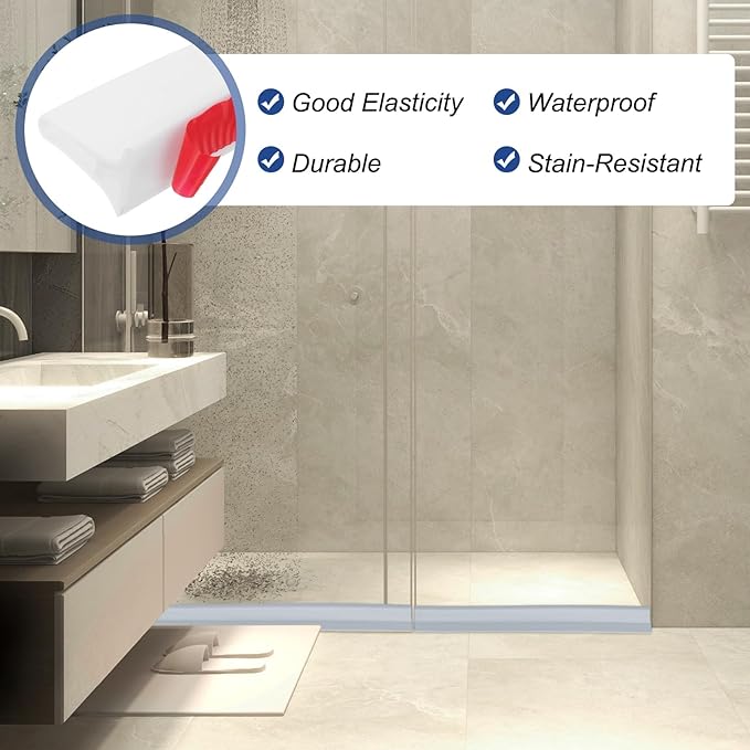 PATIKIL 2" Collapsible Shower Threshold Water Barrier, 78 Inch Self Adhesive Shower Door Bottom Seal Silicone Water Splash Guard for Bathroom Kitchen, White (6.5 Feet)