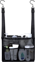 4 Storage Pockets Adjustable Hanging Mesh Bathroom Bag, Shower Caddy College with Hooks, Applied to College Dorm Rooms, Gym, Swimming and RV Travel (Black)