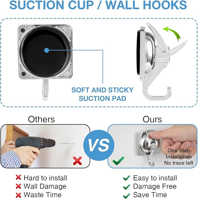 Heavy Duty Vacuum Suction Cup Hooks, Silver Plated Polished Super Suction for Kitchen Bathroom, 1 Pack