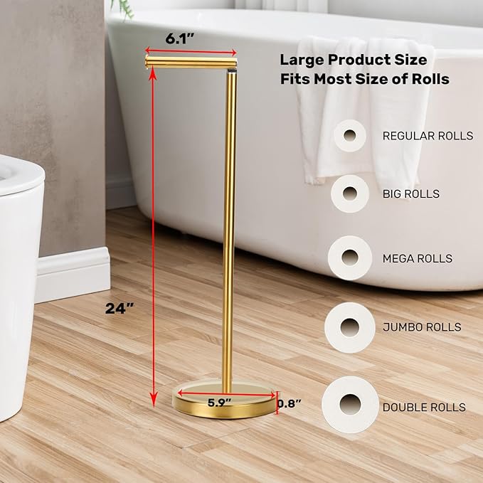 Toilet Paper Holder Stand Bathroom Toilet Paper Storage for 4 Paper Rolls with Heavy Base, Freestanding Toilet Paper Roll Holder (Gold)