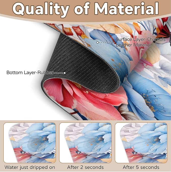 Pastel Flower Fusion Kitchen Faucet Mat Splash Guard, 15.4”x5.7” Absorbent Quick Drying Sink Mat for Countertop Protection, Draining Mat Sink Protectors For Kitchen Bathroom, 2 Pack