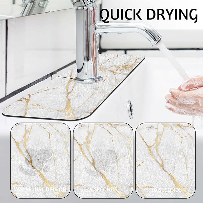 MCALK Marble White Kitchen Sink Faucet Mat Splash Guard, Absorbent Quick-Dry Kitchen Sink Mat - Ideal for Splash Guard & Drip Catching with Modern Art Decor( 1pc 15"x5.5")